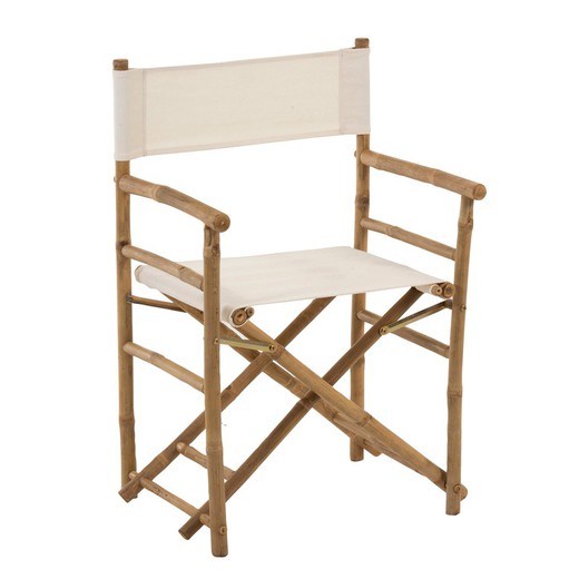 Chaise pliante en bambou beige/blanc, 58x44x88cm