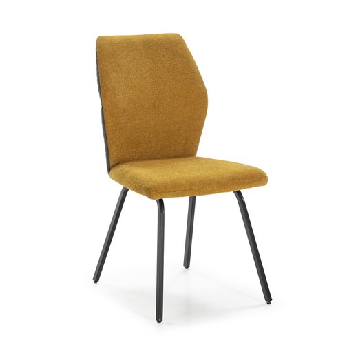 Krzesło POL z musztardowo-czarnej tkaniny i metalu, 47x57x91,5 cm
