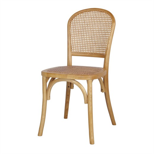 Krzesło Vivendi z drewna wiązu i brązowego rattanu, 43x42x89 cm
