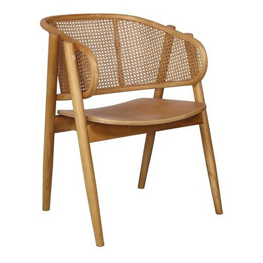 YumaK stoel van hout en bruin rotan, 53x43x80cm