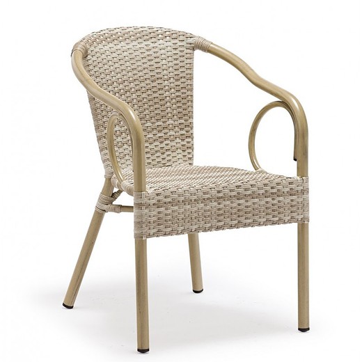 Adana fauteuil in beige rotan en aluminium, 54x63x80cm