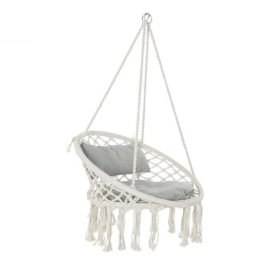 Hanging Armchair with Beige Cotton and Bamboo Cushion, 82x62x123cm