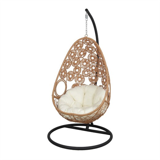 Natural and black synthetic rattan hanging chair, 104 x 124 x 158 cm | Corfu