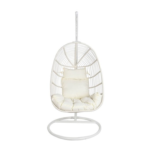 Hanging armchair in synthetic rattan and aluminum in white and beige, 60 x 80 x 100 cm | Sea Side