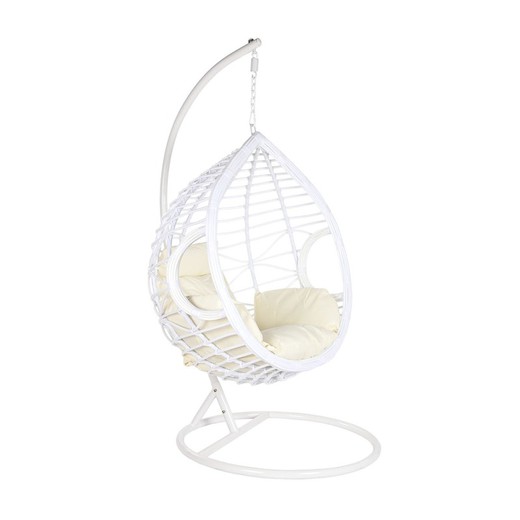 Hanging armchair in synthetic rattan and aluminum in white and beige, 90 x 70 x 110 cm | Breeze