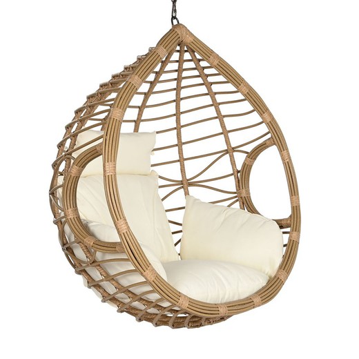 Hanging armchair in synthetic rattan and aluminum in natural and beige, 105 x 70 x 120 cm | Breeze
