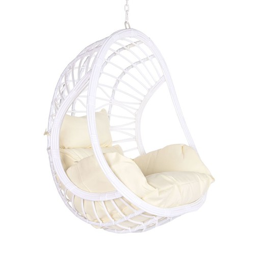 Hangfauteuil van synthetisch rotan en metaal in wit en beige, 90 x 70 x 110 cm | Wind