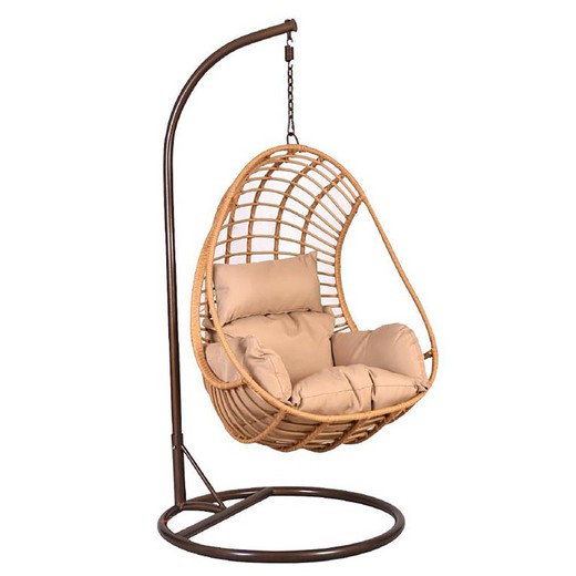Hanging Armchair in Synthetic Rattan and Metal Beige/Brown, 90x65x193cm