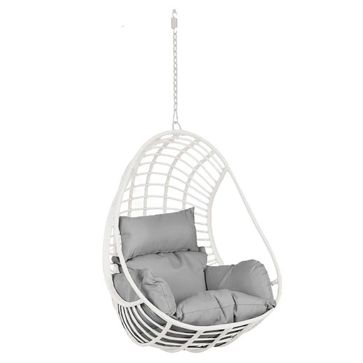 Hangende fauteuil van synthetisch rotan en metaal, wit/grijs, 90x65x110cm