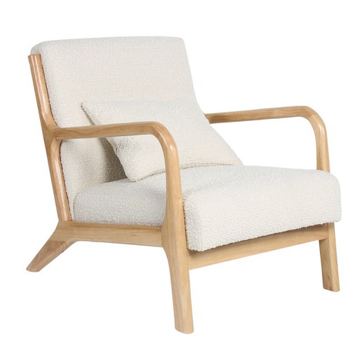 Armchair with Risto Cushion in Anat Upholstery and Beige/Natural Wood, 66x84x74 cm