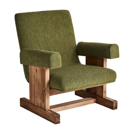 Creusot armchair in recycled pine wood in green, 75 x 80 x 86 cm