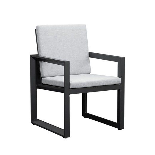 Aluminum and fabric dining armchair in anthracite and medium gray, 60 x 63 x 90 cm | Onyx