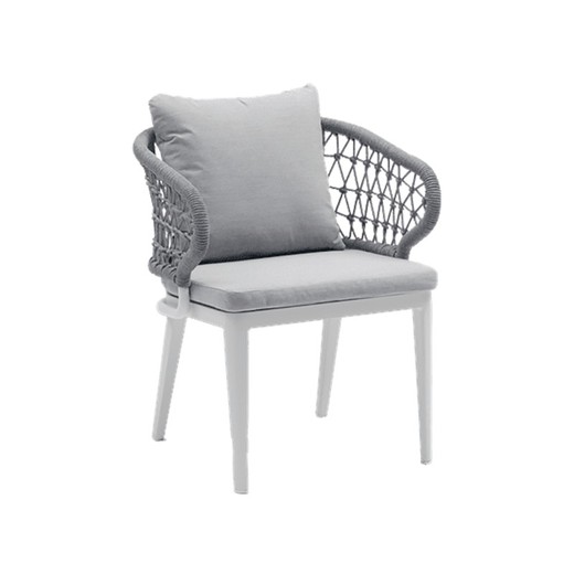 Sillón de comedor para jardín de aluminio y cuerda naútica en blanco y gris, 63,5 x 63 x 85 cm | Isabela