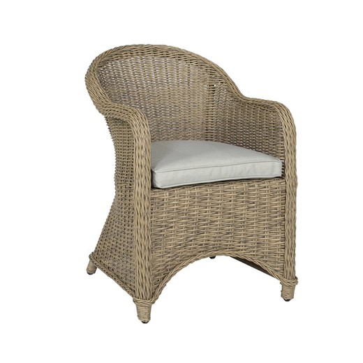 Outdoor armchair in aluminum and synthetic rattan in natural, 58 x 74 x 83 cm | Cordova