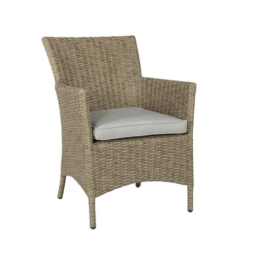 Outdoor armchair in aluminum and synthetic rattan in natural, 65 x 66 x 87 cm | Trinity