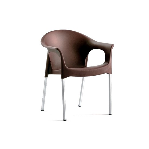 Nilo Outdoor-Sessel aus braunem Kunststoff und Aluminium, 60 x 52 x 73 cm