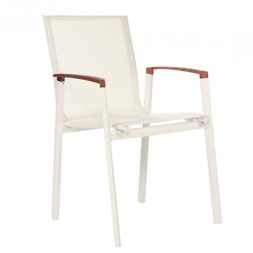 Rosauro udendørs stol i aluminium og hvid/natur teak, 47x52x84 cm