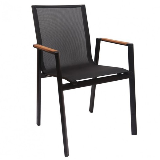 Chaise d'extérieur Rosauro en aluminium et noir/teck naturel, 47x52x84 cm