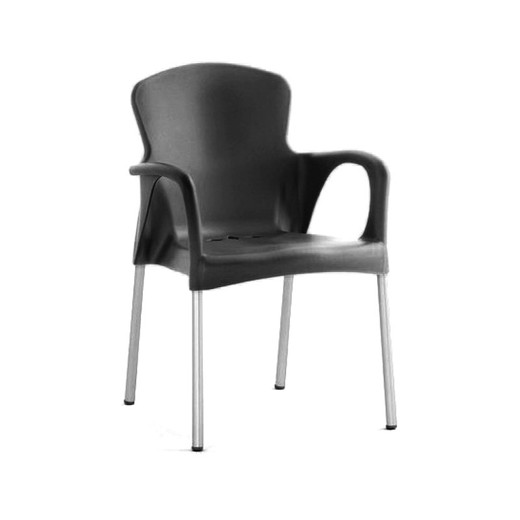 Sena Outdoor-Sessel aus schwarzem Kunststoff und Aluminium, 55 x 52 x 85 cm