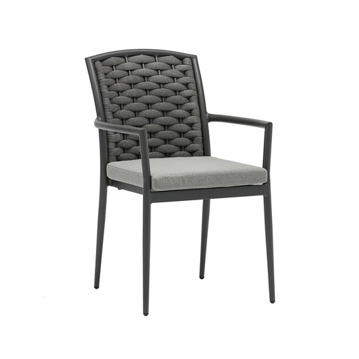 Aluminum and rope garden armchair in anthracite and medium gray, 56 x 62.5 x 88 cm | Walga