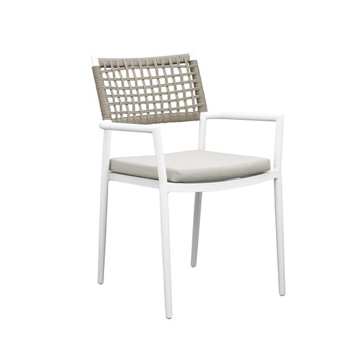 Aluminum and rope garden armchair in white and beige, 56 x 58 x 86 cm | Samoa