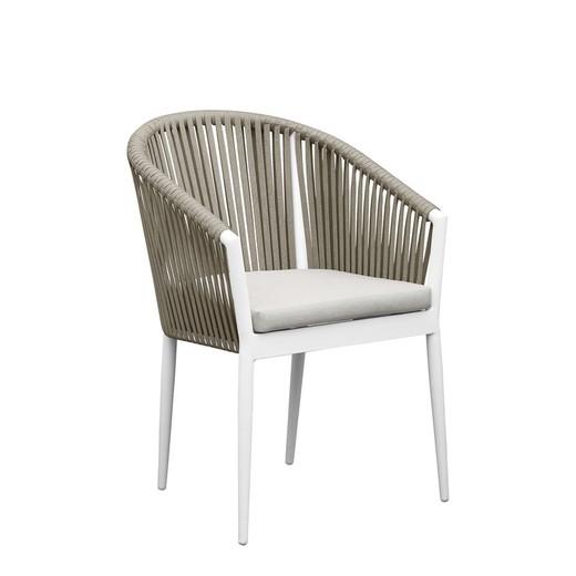 Aluminum and rope garden armchair in white and beige, 57 x 59 x 81 cm | Ukiak