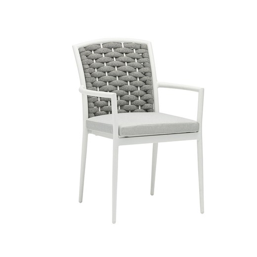 Aluminum and rope garden armchair in white and gray, 56 x 62.5 x 88 cm | Walga