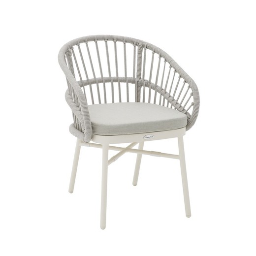 Aluminum and rope garden armchair in white and gray, 58 x 62 x 78 cm | Milton