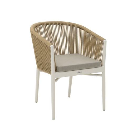 Aluminum and rope garden armchair in white and natural, 58.5 x 61 x 77.5 cm | Fairlee