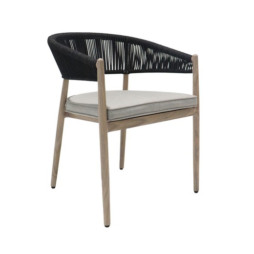 Havelænestol i aluminium og reb i natur og antracit, 58 x 60 x 71 cm | Solnedgang