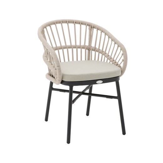 Havelænestol i aluminium og reb i sort og taupe, 58 x 62 x 78 cm | Milton