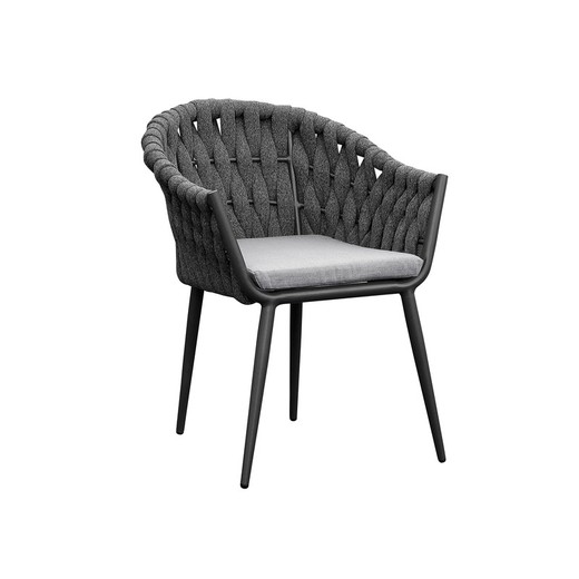 Aluminum and fabric garden armchair in anthracite and medium gray, 61 x 59 x 81 cm | Meridian