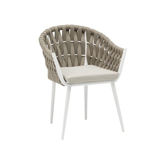 Havelænestol i aluminium og stof i hvid og beige, 61 x 59 x 81 cm | Meridian