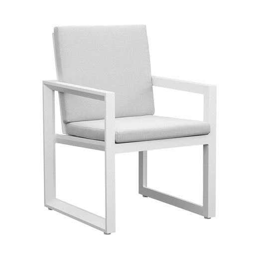 Aluminum and fabric garden armchair in white and light gray, 60 x 63 x 90 cm | Onyx
