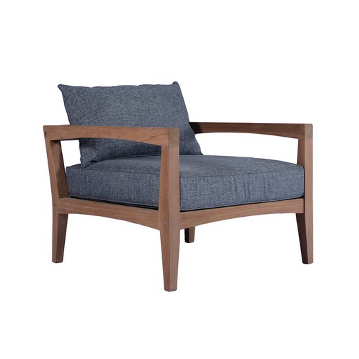 Garden armchair in teak wood and honey and dark gray fabric, 87 x 89 x 88 cm | Roxas