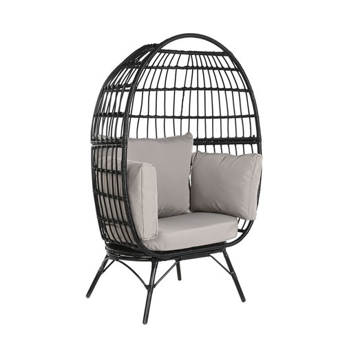 Synthetic rattan and metal garden armchair in black and gray, 99 x 71 x 147 cm | Sea Side