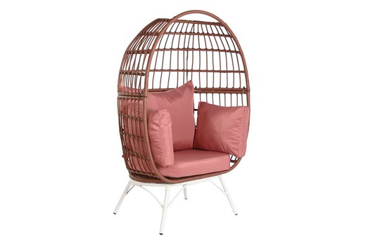 Synthetic rattan and metal garden armchair in terracotta and white, 99 x 71 x 147 cm | Sea Side
