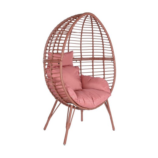 Synthetic rattan and metal garden armchair in terracotta and pink, 90 x 65 x 151 cm | Sea Side