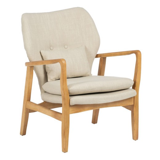 Linen and elm armchair in beige and natural, 67 x 73 x 84 cm | Elves