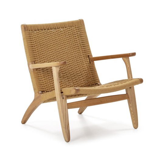 Drewniany fotel i naturalna lina, 70x74x74 cm