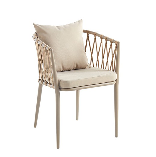 Metal and rope armchair in sand, 56 x 60 x 76 cm | Rhodes