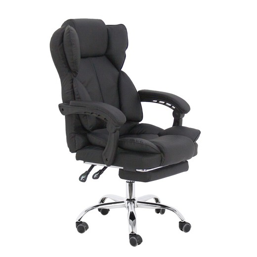 Black leatherette tilting office armchair with chrome base, 62 x 65 x 108/116 cm