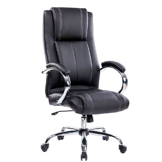 Vippelig kontorlænestol i sort imiteret læder, 61 x 74 x 111/121 cm