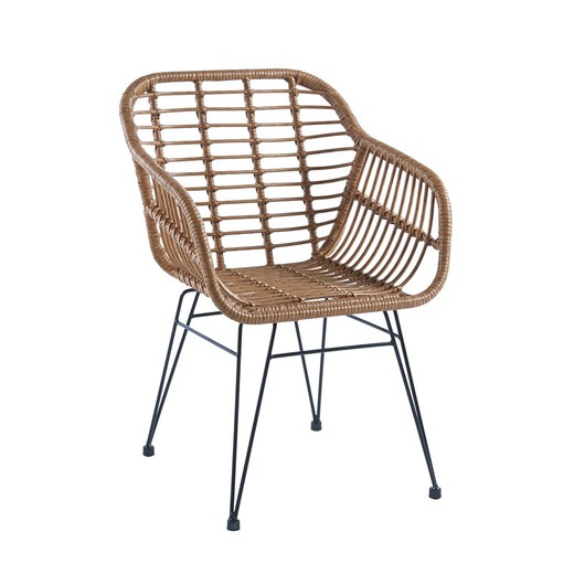 Synthetic rattan and metal armchair in natural and black, 56 x 61 x 82 cm | Bombay