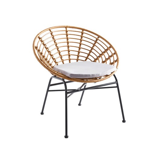 Synthetic rattan and metal armchair in natural and black, 70 x 60 x 75 cm | Hanoi