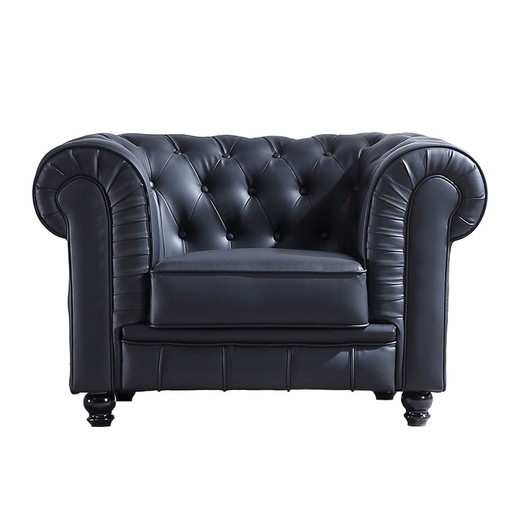 Czarny fotel z imitacji skóry, 107 x 82 x 72 cm | Chesterfield