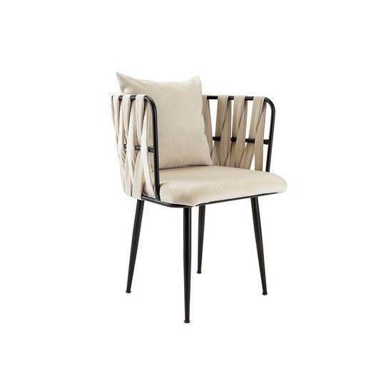 Zwart/wit fluwelen en metalen fauteuil, 57 x 61 x 77 cm | Fortuin