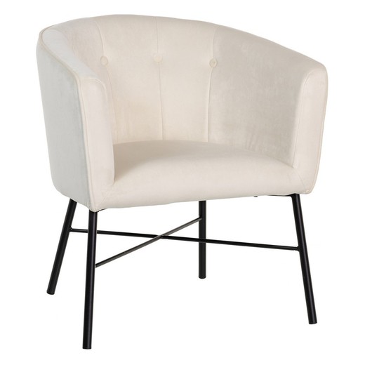 Velvet and metal armchair in cream and black, 69 x 60 x 75 cm