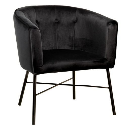 Fløjls- og metallænestol i sort, 69 x 60 x 75 cm