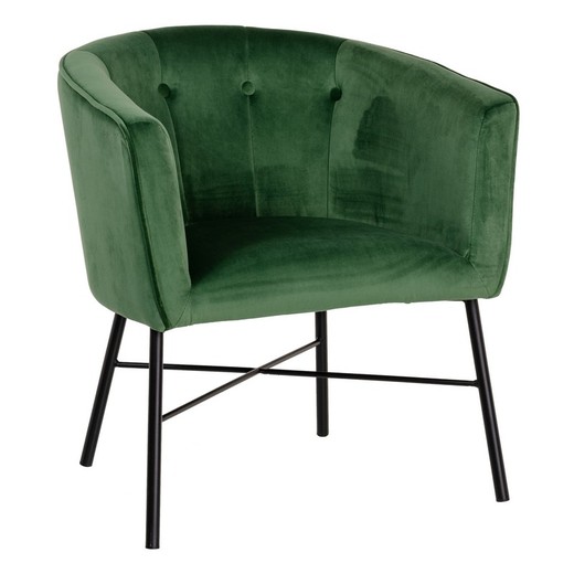 Lænestol i fløjl og metal i grøn og sort, 69 x 60 x 75 cm